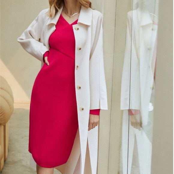 elegant pink knit wrap sweater dress - Picture 3 of 5